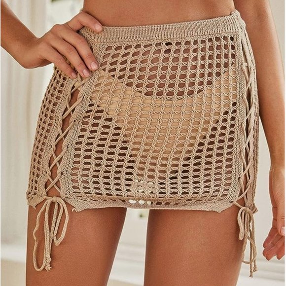 Crochet Sheer Swimsuit Beach Mini Skirt Bikini Cover Up Skirt - Picture 2 of 4